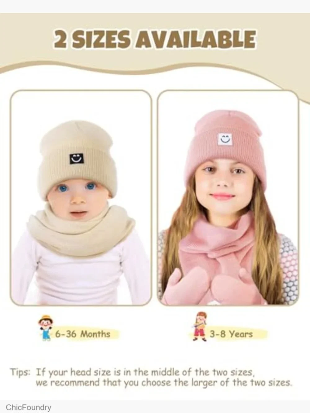 Toddler Kids Winter Hat Scarf Gloves Set Warm Knit Beanie Mittens Unisex